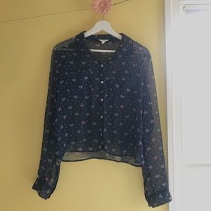 Sheer Navy, Floral Button Down